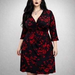 Vintage 90s y2k dress medium M black red rose dark romantic vampire goth dance